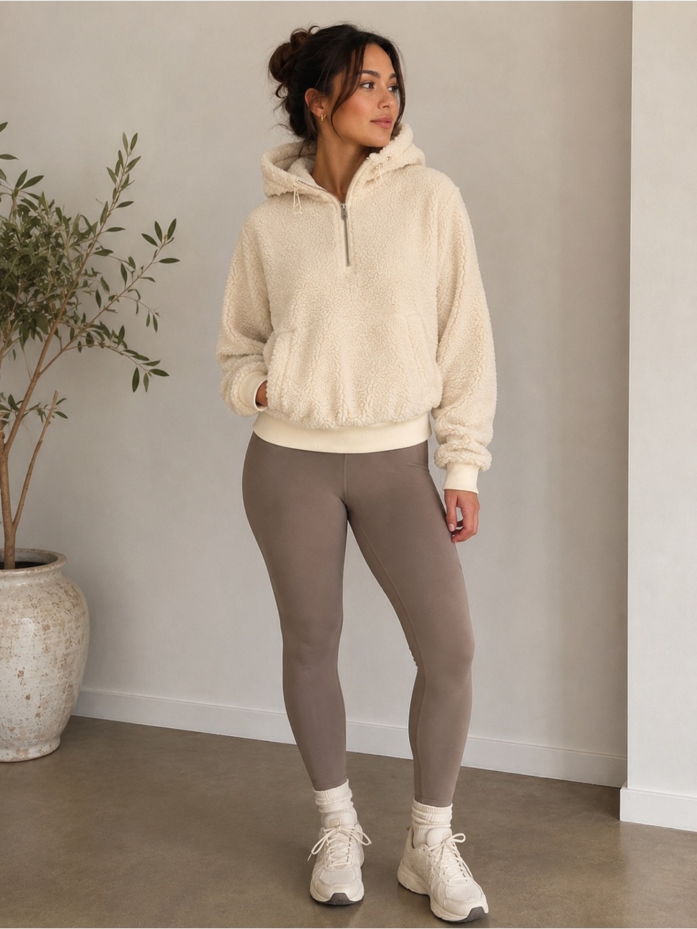 Lululemon Textured Fleece 1/2 Zip Hoodie White Opal Cream Ivory Size 6